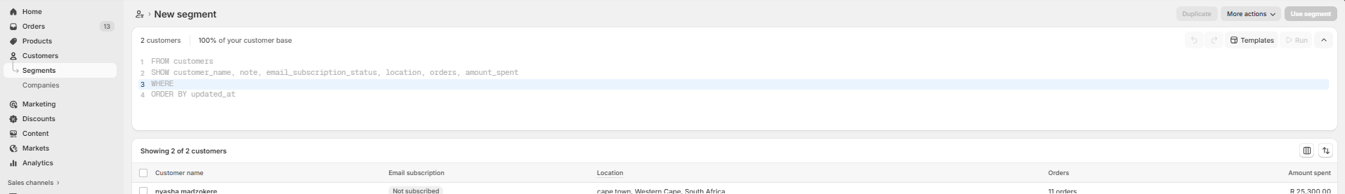 shopify segment example